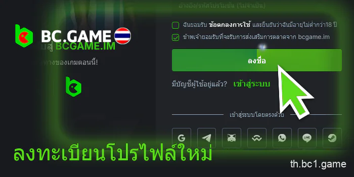 ลงทะเบียนโปรไฟล์ใหม่ BC.Game