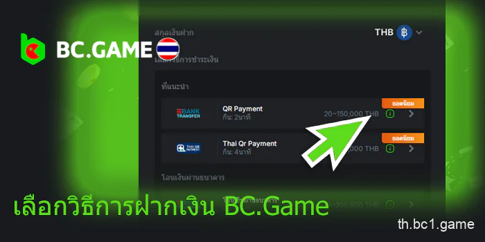 เลือกวิธีการฝากเงิน BC.Game